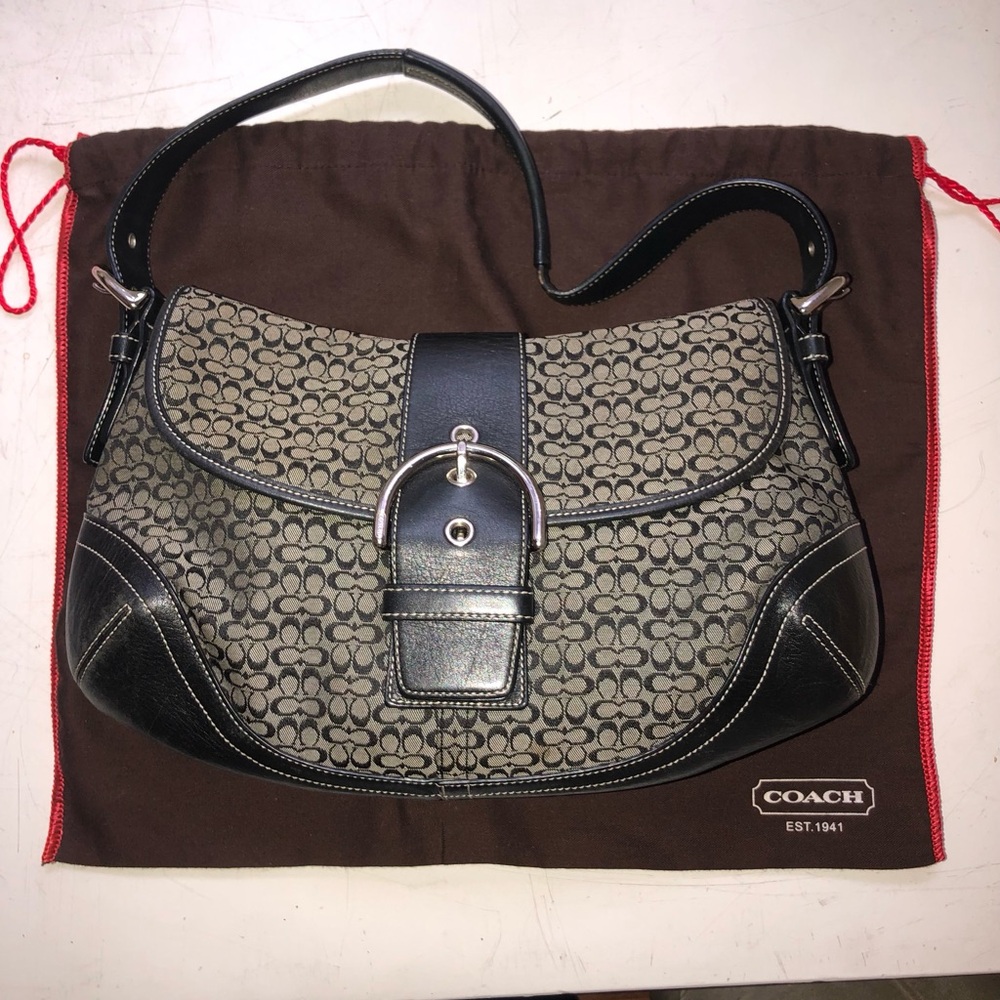 Coach 6808 vintage soho black leather and signature C canvas shoulder bag